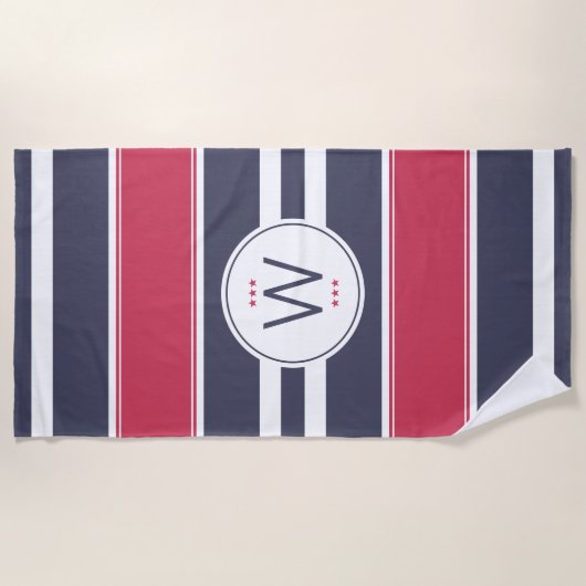 Serviette de plage Preppy Red, White & Blue Stripe (Devant)