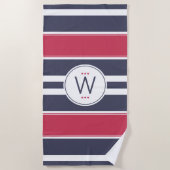 Serviette de plage Preppy Red, White & Blue Stripe (Devant)