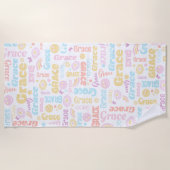 Serviette De Plage Preppy smilie arc-en-ciel papillon de fleurs perso (Devant)