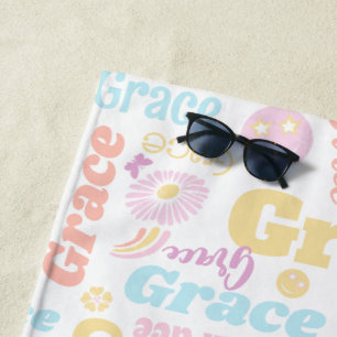 Serviette De Plage Preppy smilie arc-en-ciel papillon de fleurs perso