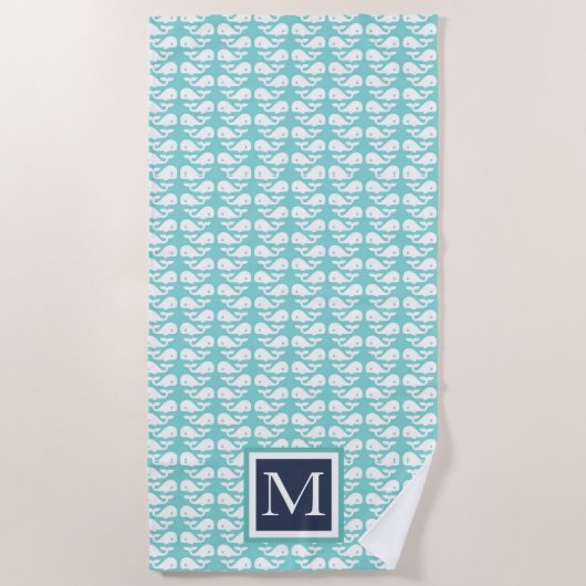 Serviette De Plage Preppy Turquoise Whale mature Monogram Beach Towel (Devant)