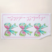Serviette De Plage Préppy - Vaches rose et verte personnalisée (Devant)