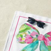 Serviette De Plage Préppy - Vaches rose et verte personnalisée (En situation)