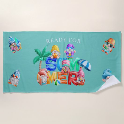 Serviette De Plage Prêt pour l'aquarelle Gnomes d'été (Devant)