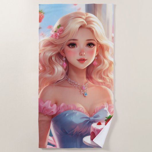 Serviette De Plage princesse d'anniversaire (Devant)