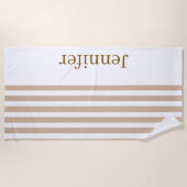 Serviette de plage printemps beige et blanc rayé (Devant)