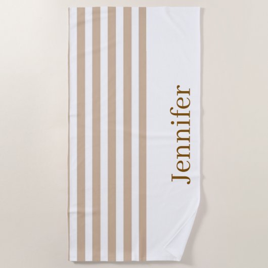 Serviette de plage printemps beige et blanc rayé (Devant)