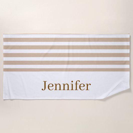 Serviette de plage printemps beige et blanc rayé (Devant)