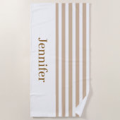 Serviette de plage printemps beige et blanc rayé (Devant)