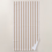 Serviette de plage printemps beige et blanc rayé (Devant)