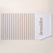 Serviette de plage printemps beige et blanc rayé (Devant)