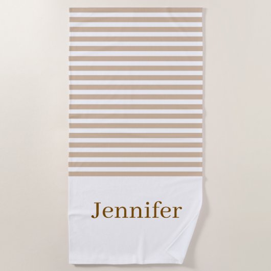 Serviette de plage printemps beige et blanc rayé (Devant)