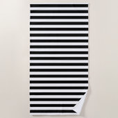 Serviette de plage printemps noir et blanc rayé (Devant)