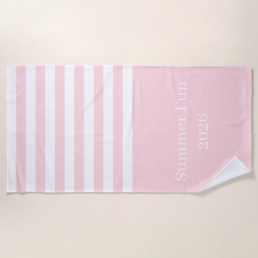 Serviette de plage printemps pastel rose et blanc (Devant)