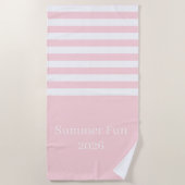 Serviette de plage printemps pastel rose et blanc (Devant)