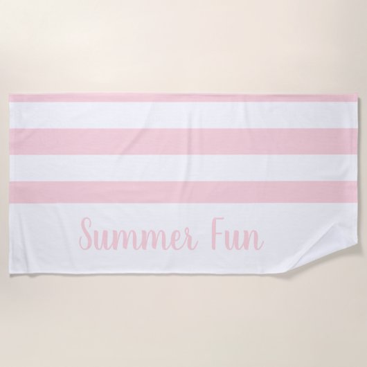 Serviette de plage printemps pastel rose et blanc (Devant)
