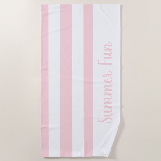 Serviette de plage printemps pastel rose et blanc (Devant)