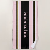 Serviette de plage printemps rose et blanc or noir (Devant)