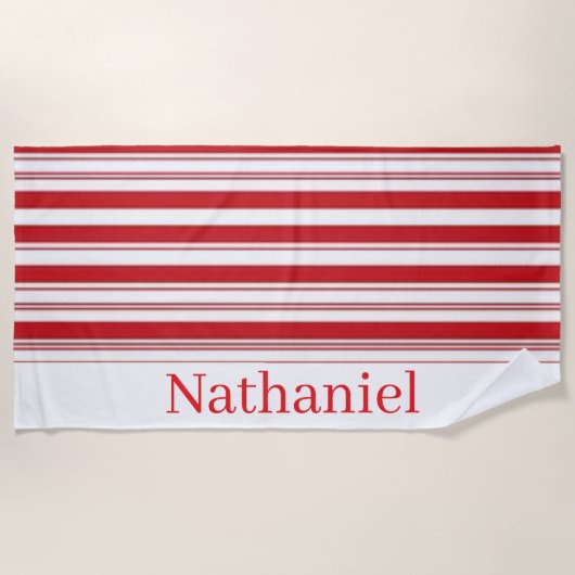Serviette de plage printemps rouge et blanc rayée (Devant)