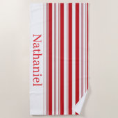 Serviette de plage printemps rouge et blanc rayée (Devant)