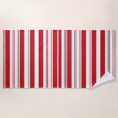 Serviette de plage printemps rouge et blanc rayée (Devant)