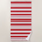 Serviette de plage printemps rouge et blanc rayée (Devant)