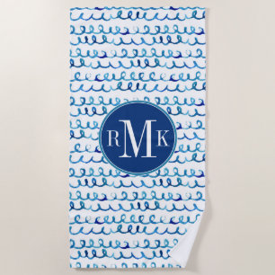 Serviette De Plage Profil onduleux d'aquarelle bleue peinte à la main