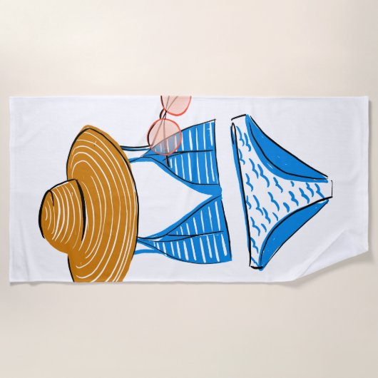 Serviette De Plage Profitez du soleil - maillot de bain bleu (Devant)
