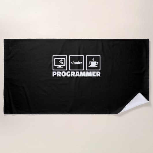 Serviette De Plage Programmeur Écrire Code Et Boire Café (Devant)