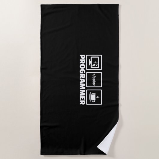 Serviette De Plage Programmeur Écrire Code Et Boire Café (Devant)