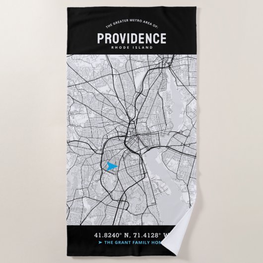 Serviette De Plage Providence City Map + Votre emplacement personnali (Devant)