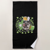 Serviette De Plage Pug drôle de la Saint-Patrick avec chope de bière (Devant)