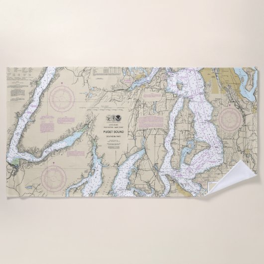 Serviette De Plage Puget Sound Partie sud Graphique nautique 18448 (Devant)