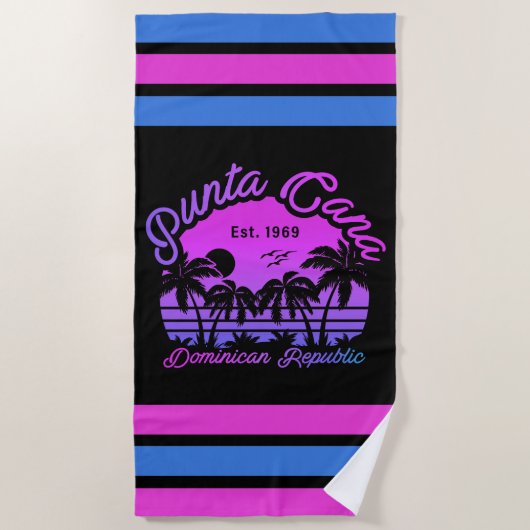 Serviette De Plage Punta Cana Dominicaine Retro Sunset Souvenir 80s (Devant)
