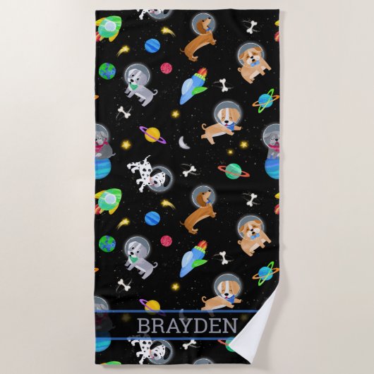 Serviette De Plage Puppies In Space Watercolor Dog Astronauts (Devant)