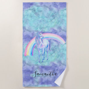 Serviette De Plage Purple Aqua Unicorn Dream