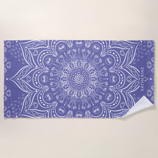 Serviette De Plage Purple Boho Mandala Elégant Moderne Personnalisé (Devant)