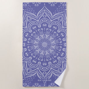 Serviette De Plage Purple Boho Mandala Elégant Moderne Personnalisé