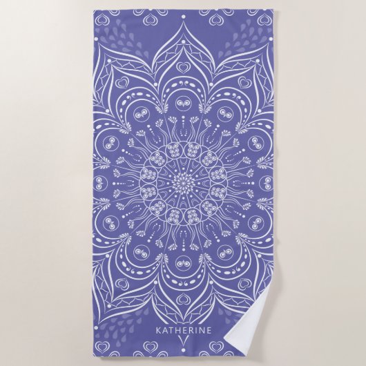 Serviette De Plage Purple Boho Mandala Elégant Moderne Personnalisé (Devant)