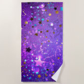 Serviette De Plage Purple foil background with Stars (Devant)