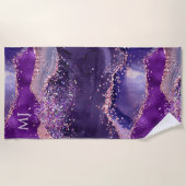 Serviette De Plage Purple Glittery Agate Texture (Devant)