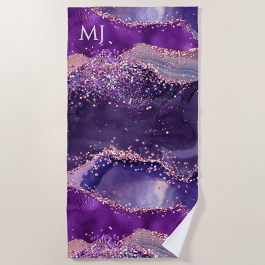 Serviette De Plage Purple Glittery Agate Texture (Devant)