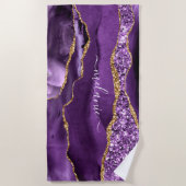 Serviette De Plage Purple Gold Parties scintillant Nom personnalisé B (Devant)
