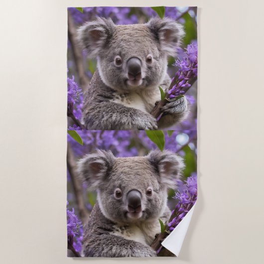 Serviette De Plage Purple Jacaranda Koala Ours, (Devant)