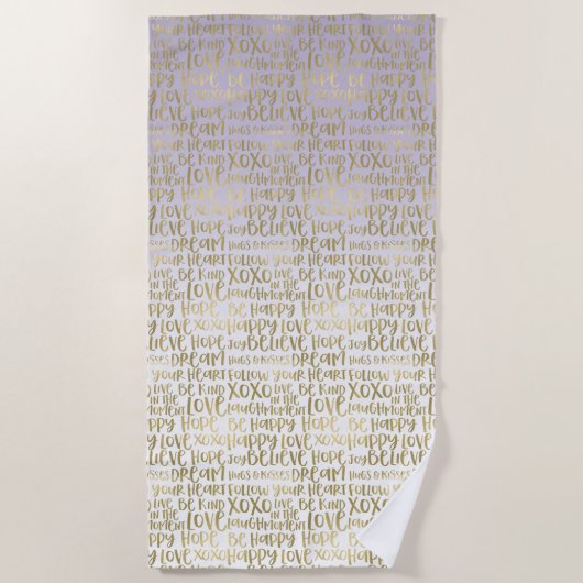 Serviette De Plage Purple Ombre Gold Mots Inspirants (Devant)
