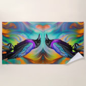 Serviette De Plage Purple Raven, arrière - plan des aurores boréales (Devant)