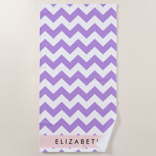 Serviette De Plage Purple Zigzag, Purple Chevron, Votre Nom (Devant)