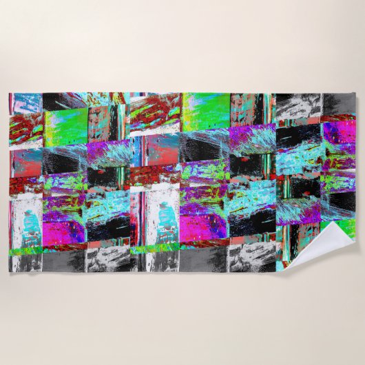 Serviette de plage – Quadrillage abstrait (Devant)