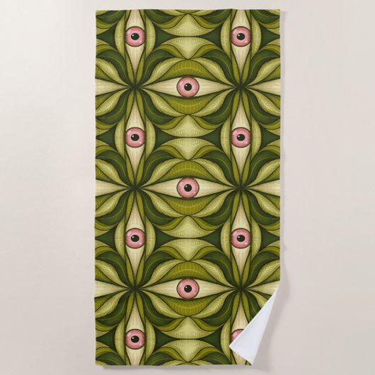 Serviette De Plage Quirky Rose Eyes Et Vert Botanical Motif (Devant)