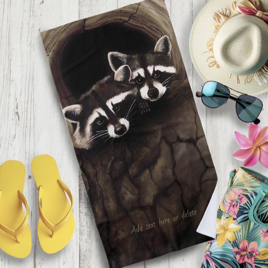 Serviette De Plage Raccoons Brown Cute Tree